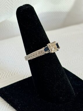 3-Stone Diamond & Sapphire Ring 1 ct tw. 14k White Gold- size 7